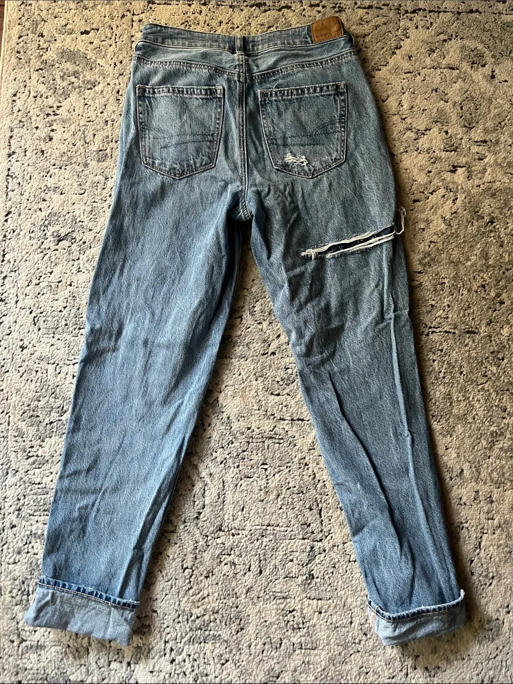 Patched straight leg jeans